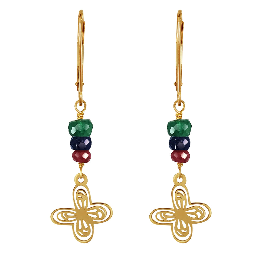 Aretes Mujer Oro 14K Oro Aurora Mariposa Piedras Esmeralda / Zafiro / Rubi