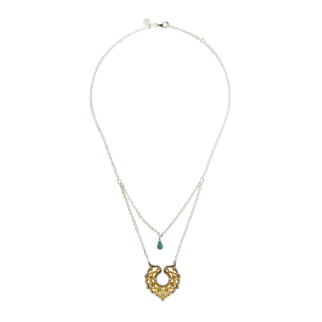 Dije Mandala Doble Dorado Con Bisel Plata Y Piedra