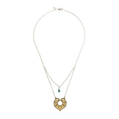 Dije Mandala Doble Dorado Con Bisel Plata Y Piedra