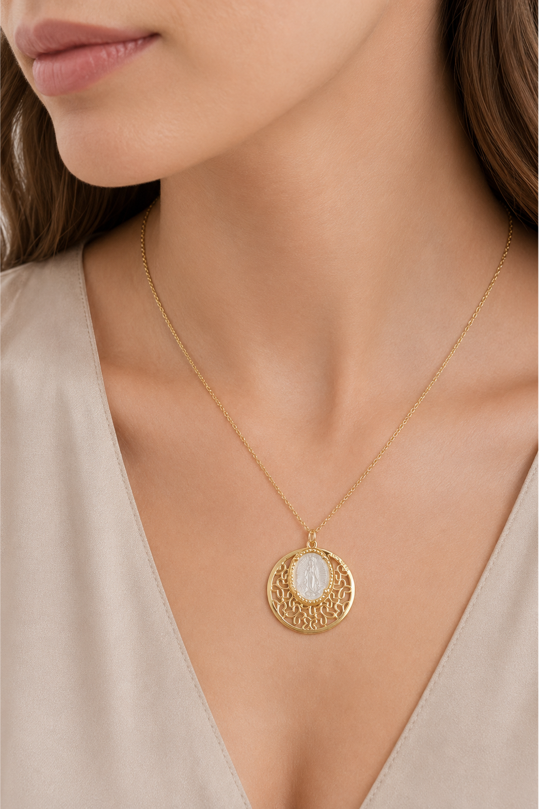 Dije Mujer Plata 925 Religioso Virgen Guadalupe Madre Perla Chico