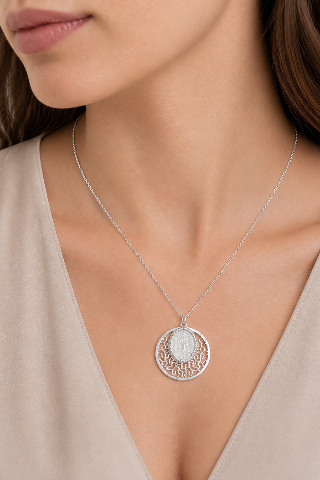 Dije Mujer Plata 925 Religioso Virgen Guadalupe Madre Perla Chico