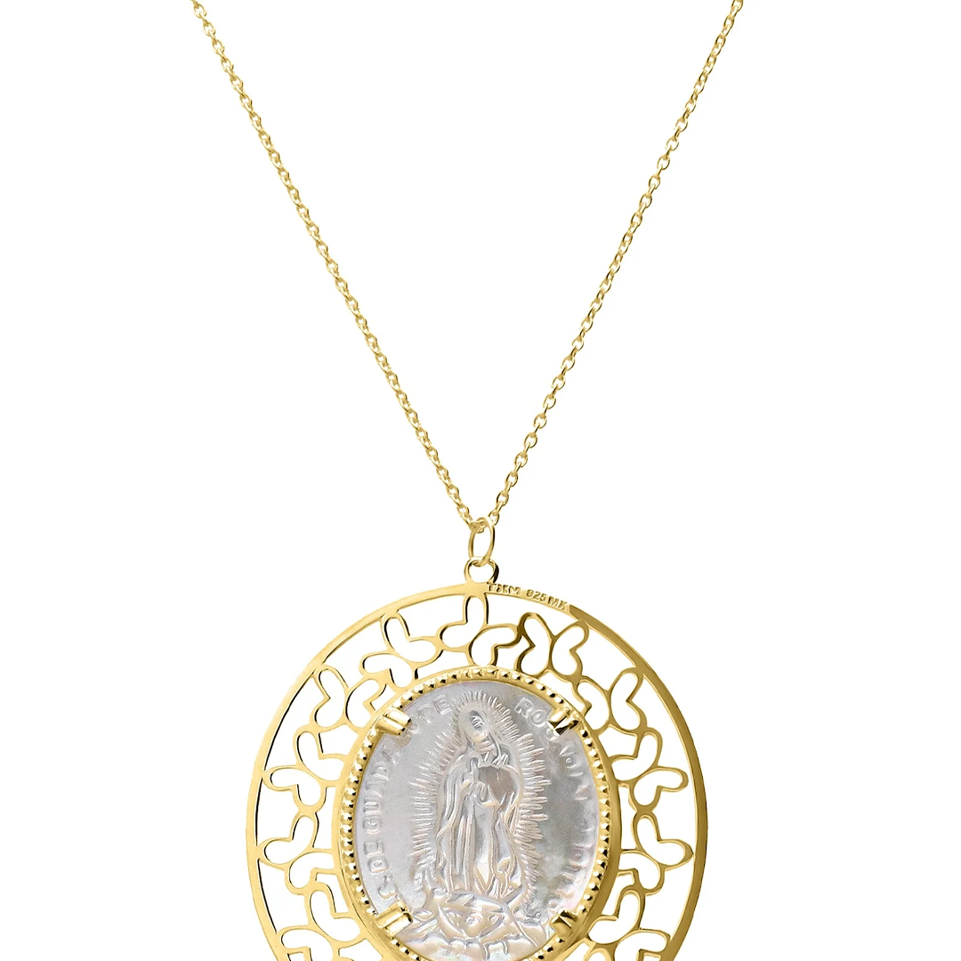 Dije Mujer Plata 925 Religioso Virgen Guadalupe Madre Perla Grande