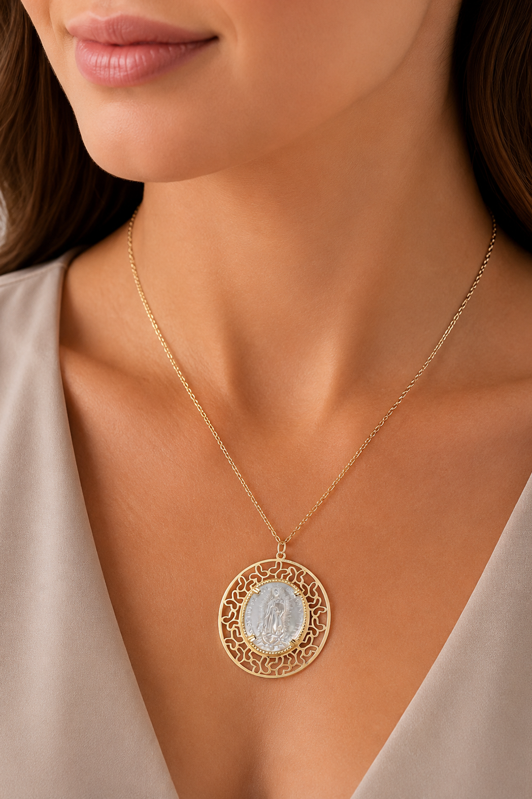 Dije Mujer Plata 925 Religioso Virgen Guadalupe Madre Perla Grande