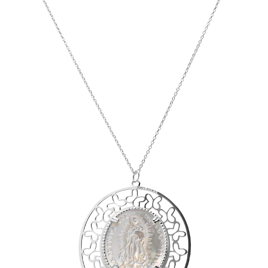 Dije Mujer Plata 925 Religioso Virgen Guadalupe Madre Perla Grande
