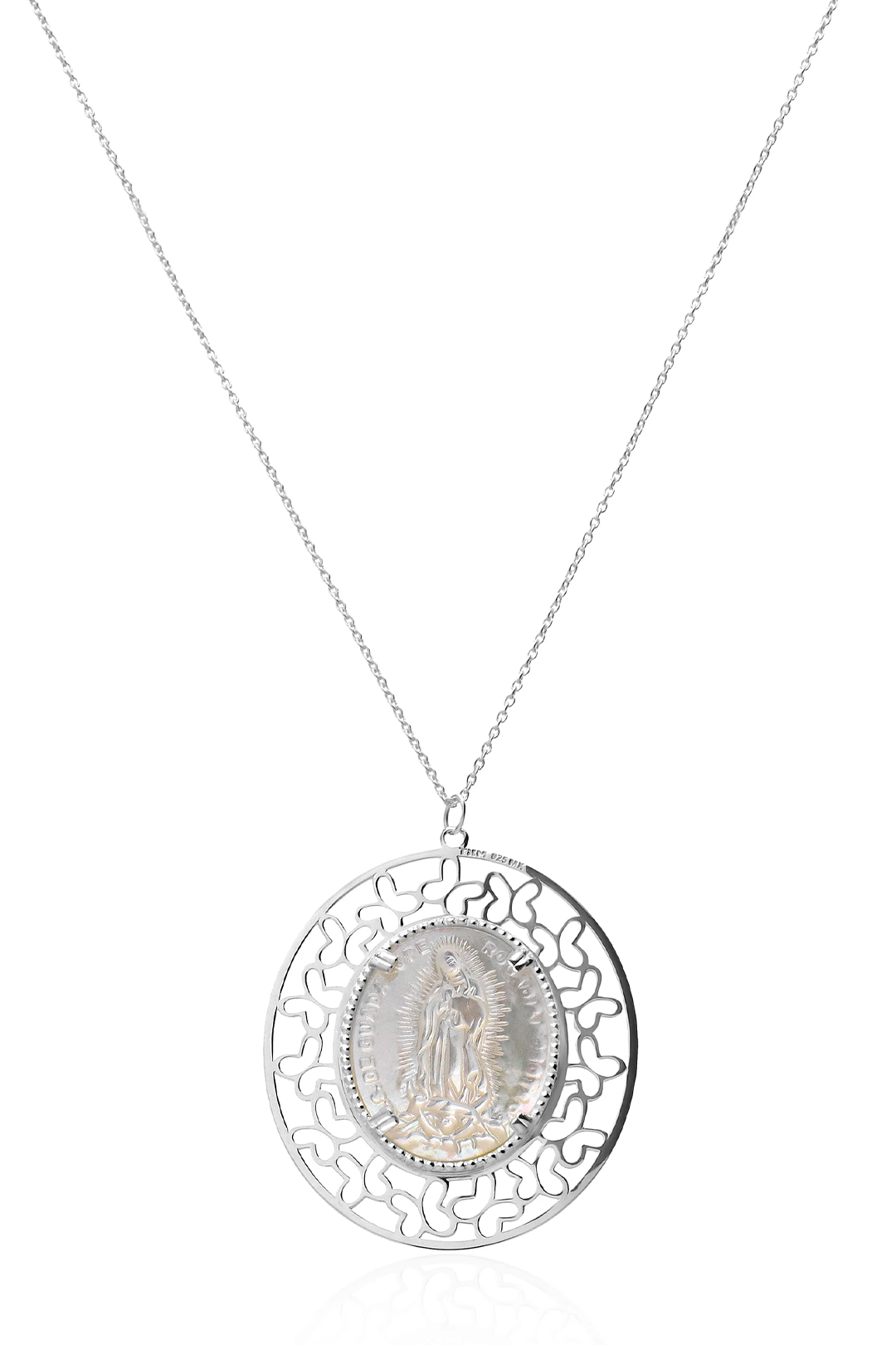 Dije Mujer Plata 925 Religioso Virgen Guadalupe Madre Perla Grande