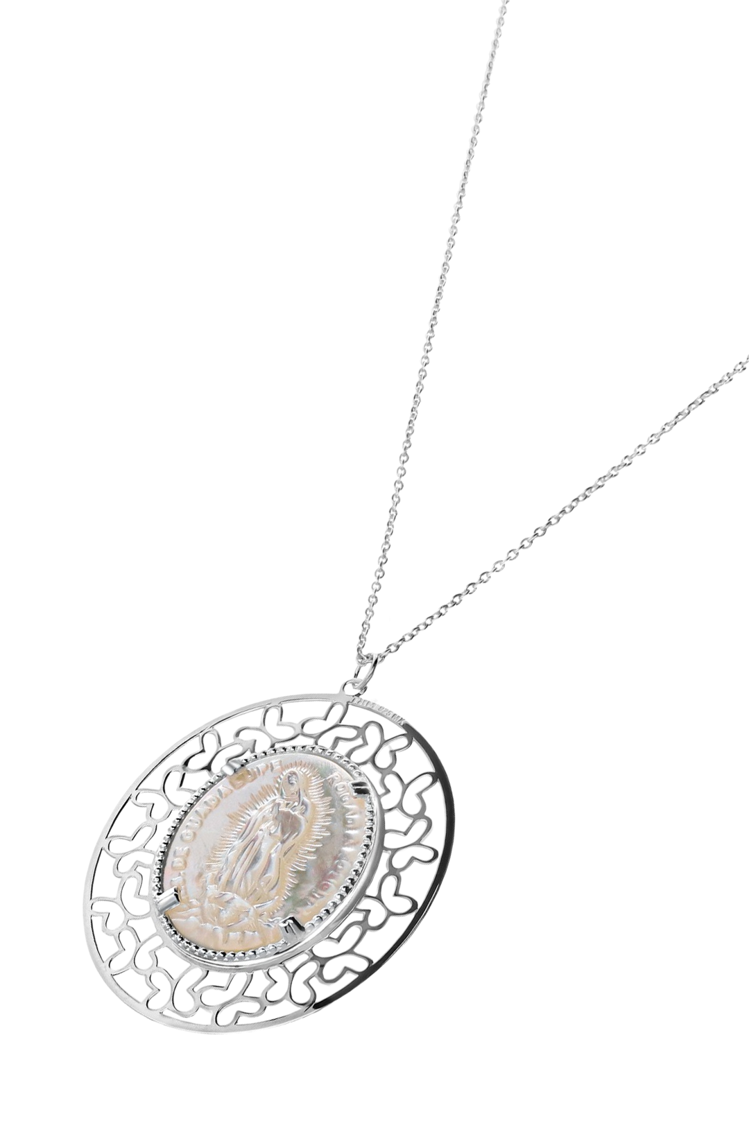 Dije Mujer Plata 925 Religioso Virgen Guadalupe Madre Perla Grande