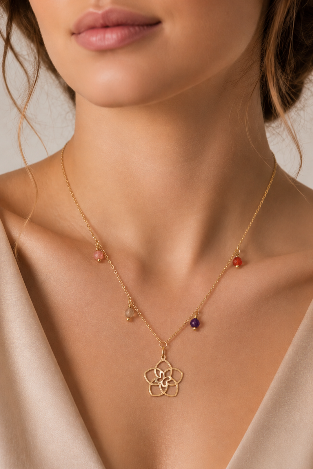 Dije Mujer Plata 925 Joy 5 Petalos Circonia Dorado