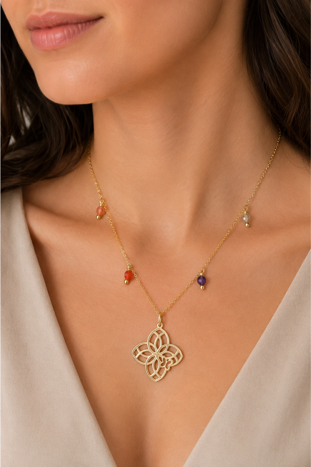 Dije Mujer Plata 925 Joy 4 Petalos Circonia Dorado