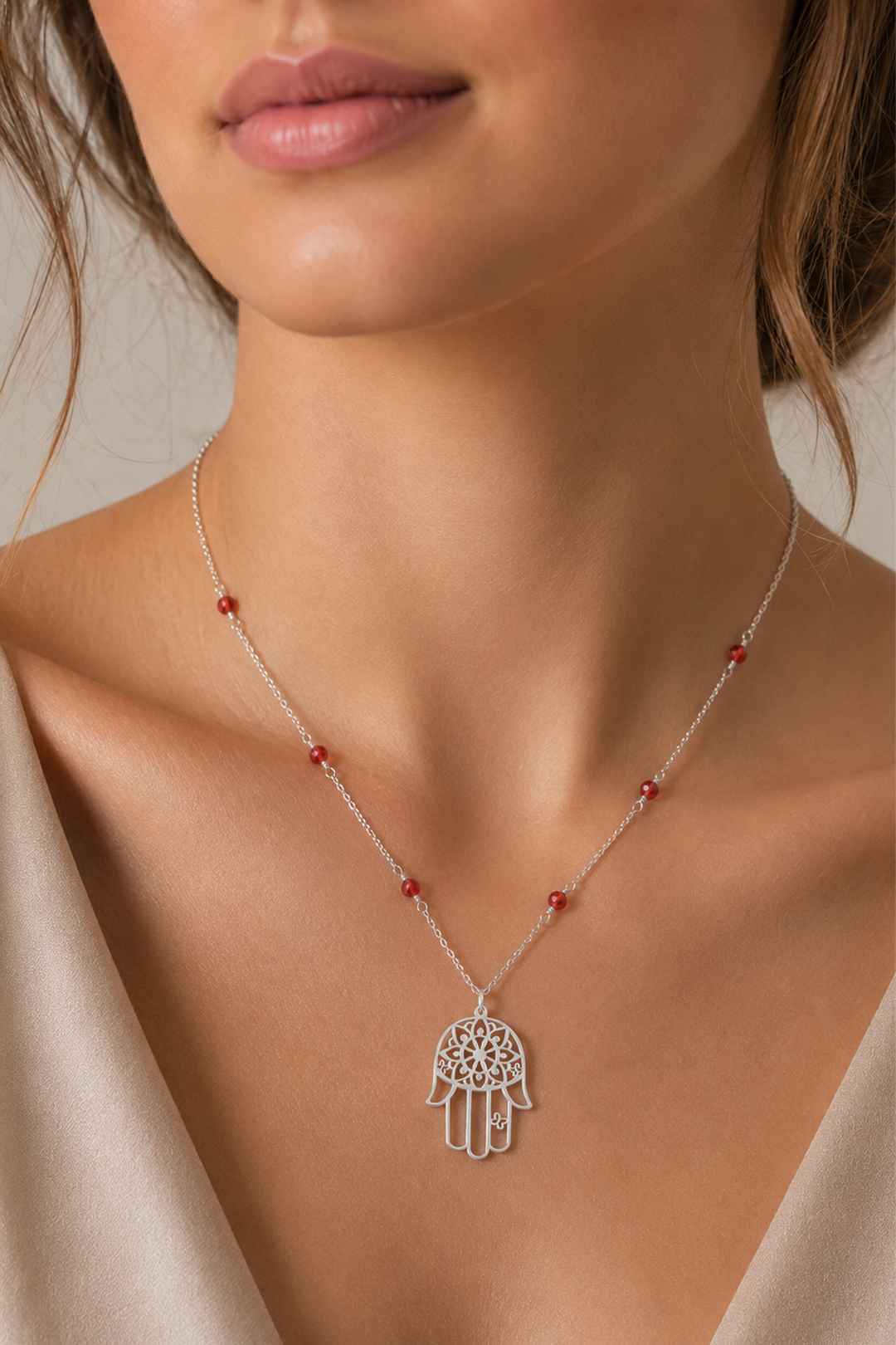 Dije Mujer Plata 925 Zen Mano Granate