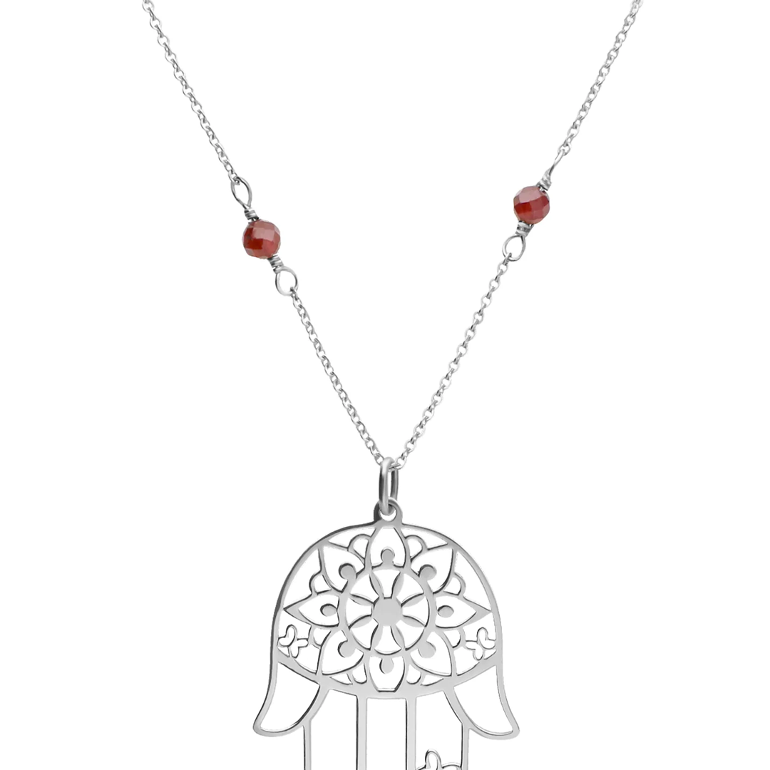 Dije Plata 925 Zen Mano Grande Con Piedra Granate