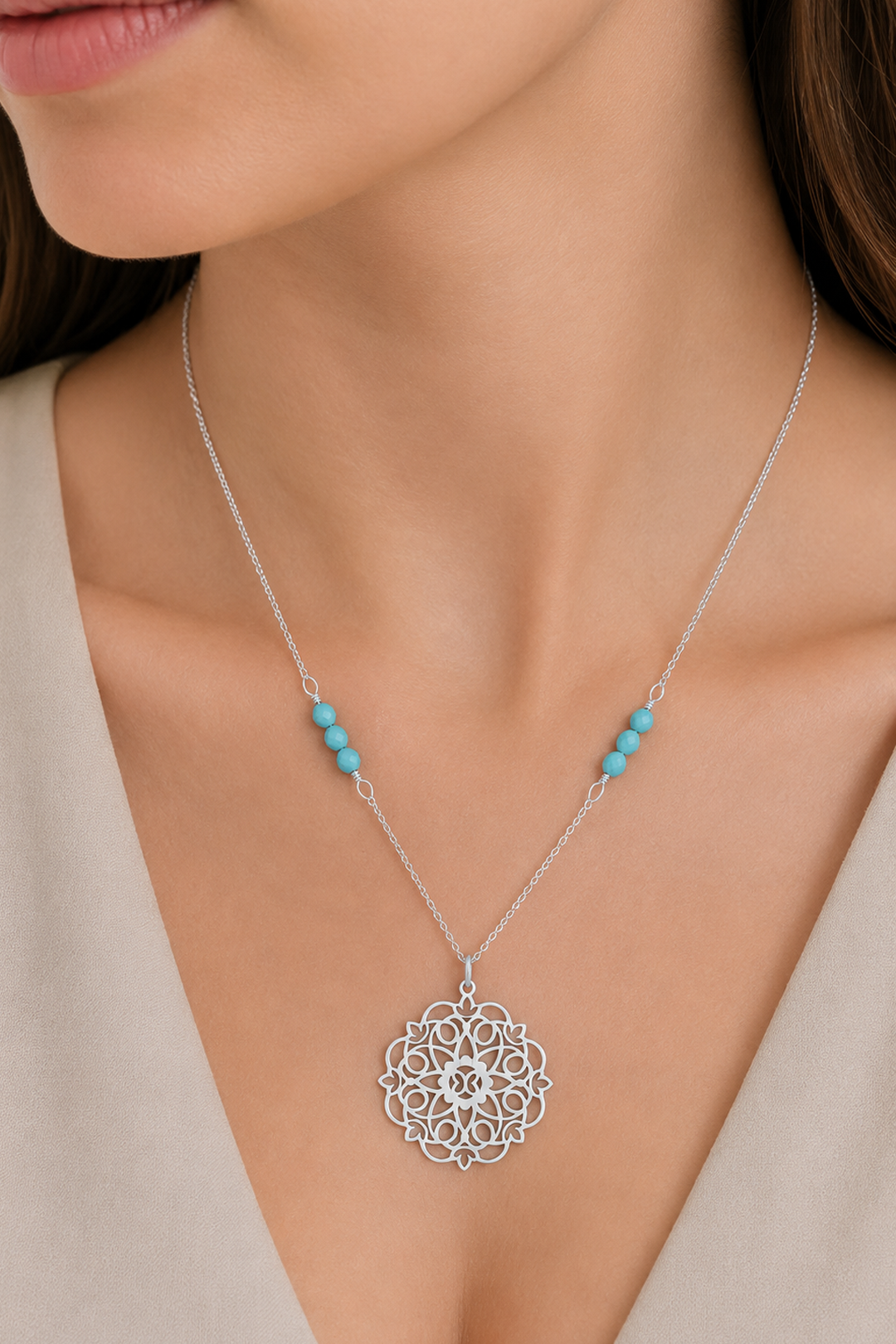 Dije Mujer Plata 925 Zen Mandala Turquesa