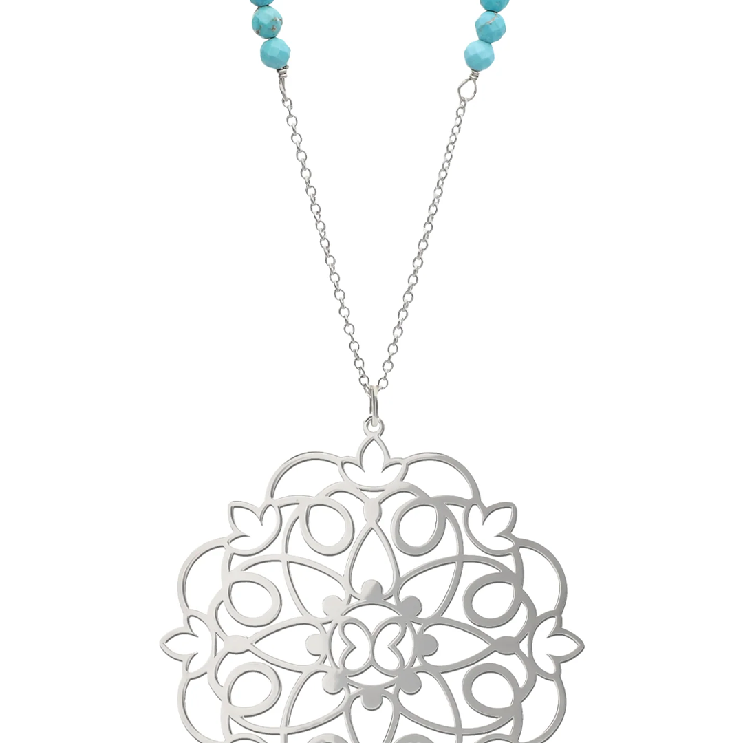 Dije Plata 925 Mandala Grande Con Piedra Turquesa