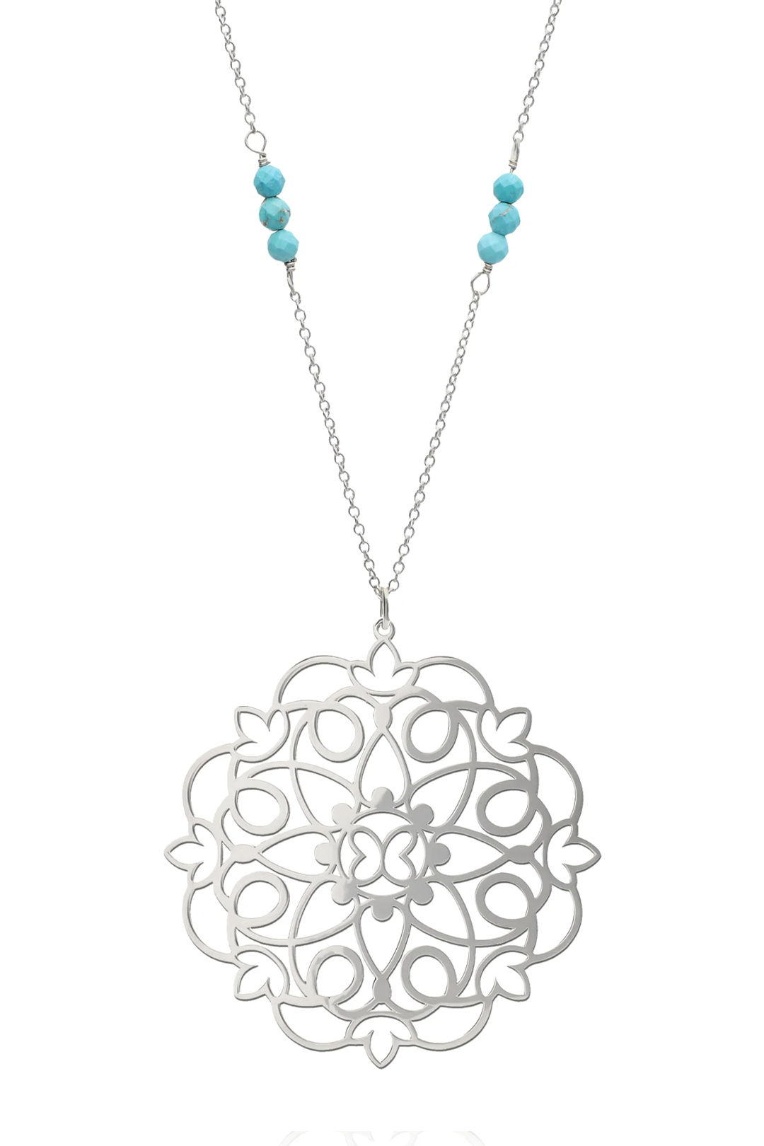 Dije Plata 925 Mandala Grande Con Piedra Turquesa