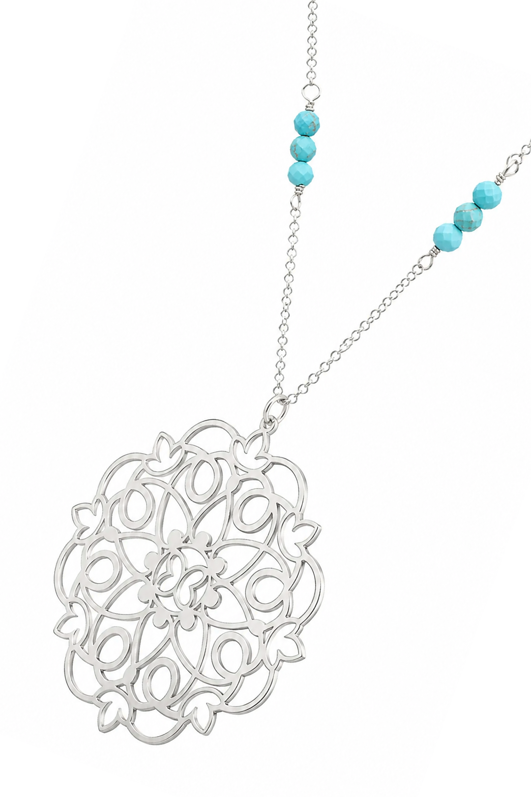 Dije Plata 925 Mandala Grande Con Piedra Turquesa
