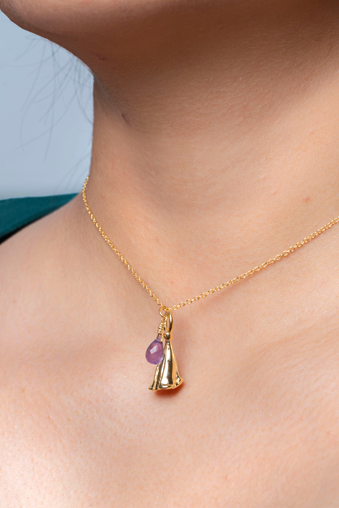 Collar Mujer Plata 925 Jacaranda Flor Amatista Dorado