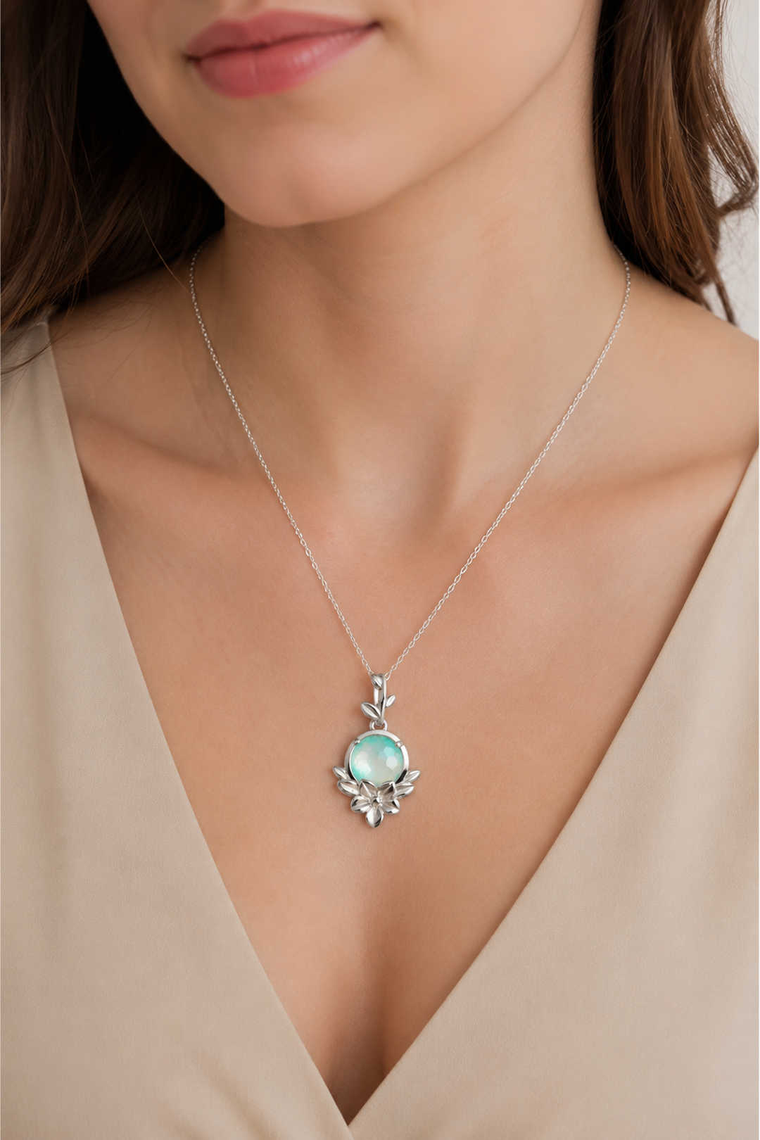 Dije Mujer Plata 925 Mensaje Amor Flor Hojas Madreperla Verde