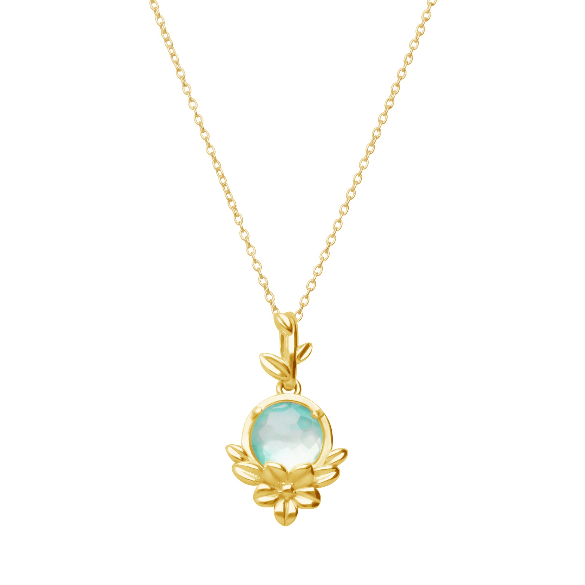 Dije Mujer Plata 925 Mensaje Amor Flor Hojas Madreperla Verde Dorado - Tanya Moss