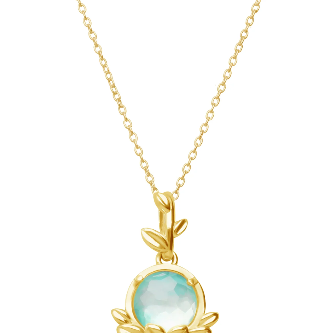 Dije Mujer Plata 925 Mensaje Amor Flor Hojas Madreperla Verde Baño de Oro