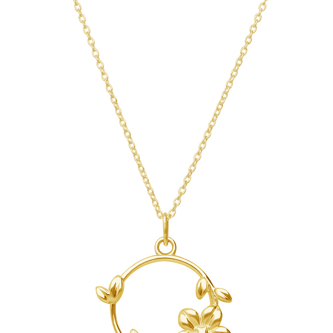 Dije Mujer Plata 925 Mensaje Amor Aro Flor Hojas Baño de Oro