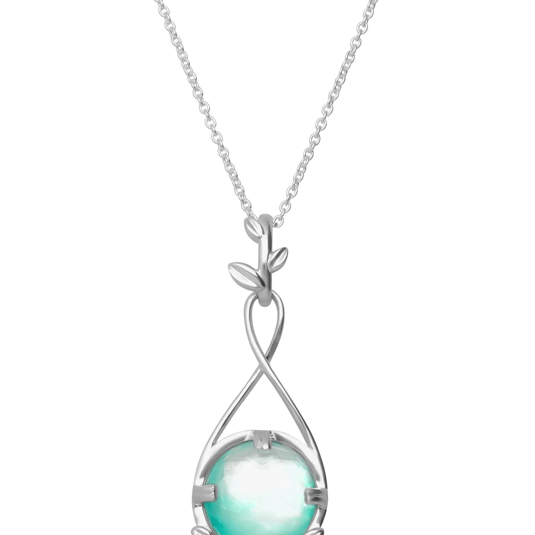 Dije Mujer Plata 925 Mensaje Amor Flor Hojas Madreperla Verde Grande