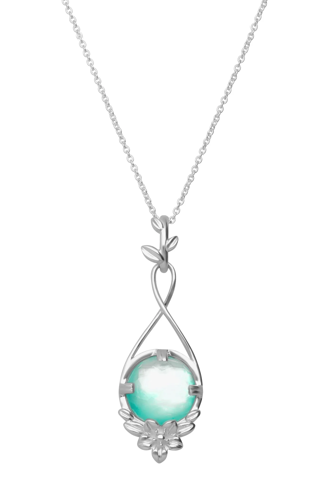 Dije Mujer Plata 925 Mensaje Amor Flor Hojas Madreperla Verde Grande