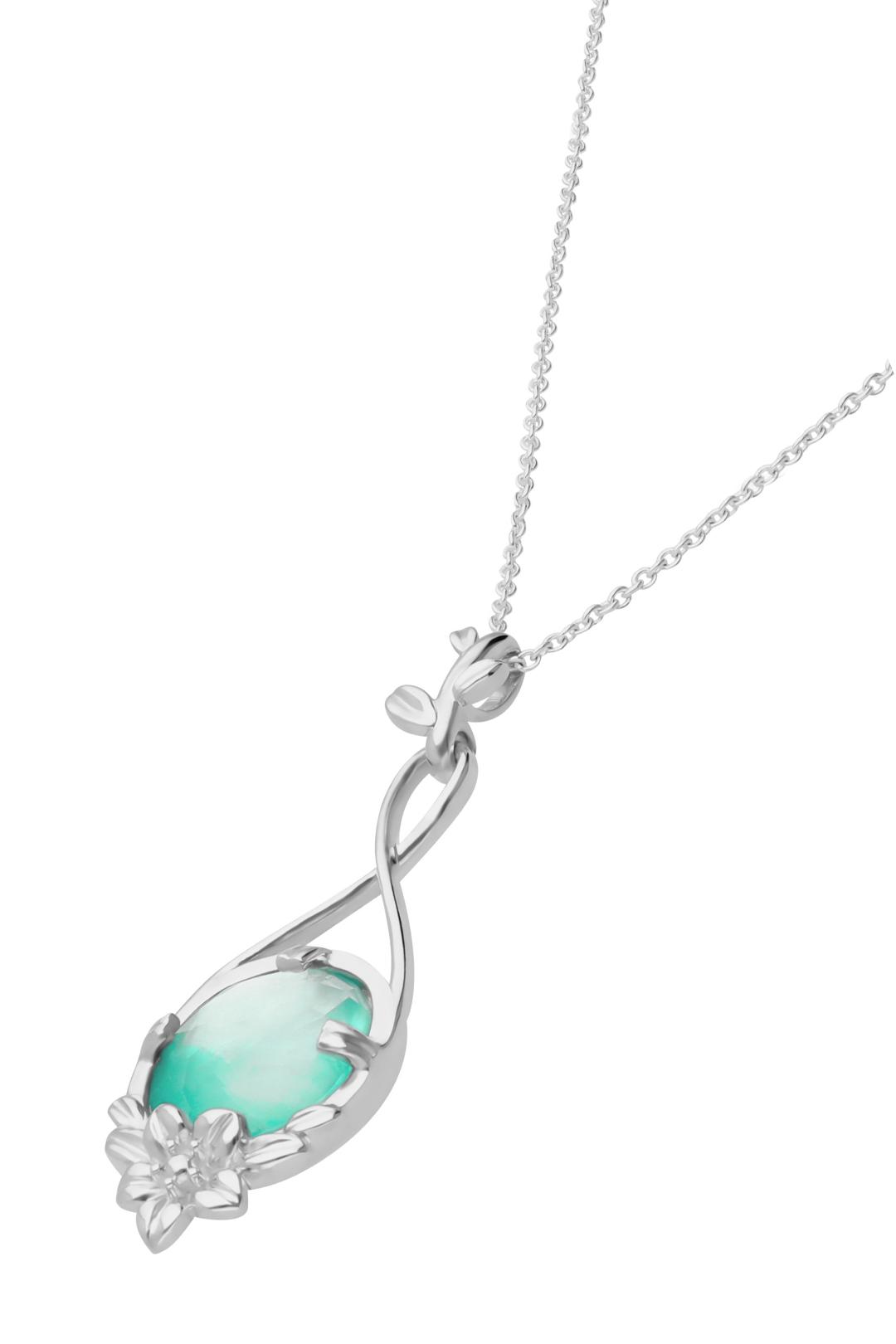 Dije Mujer Plata 925 Mensaje Amor Flor Hojas Madreperla Verde Grande