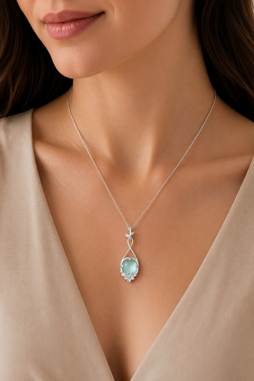 Dije Mujer Plata 925 Mensaje Amor Flor Hojas Madreperla Verde Grande