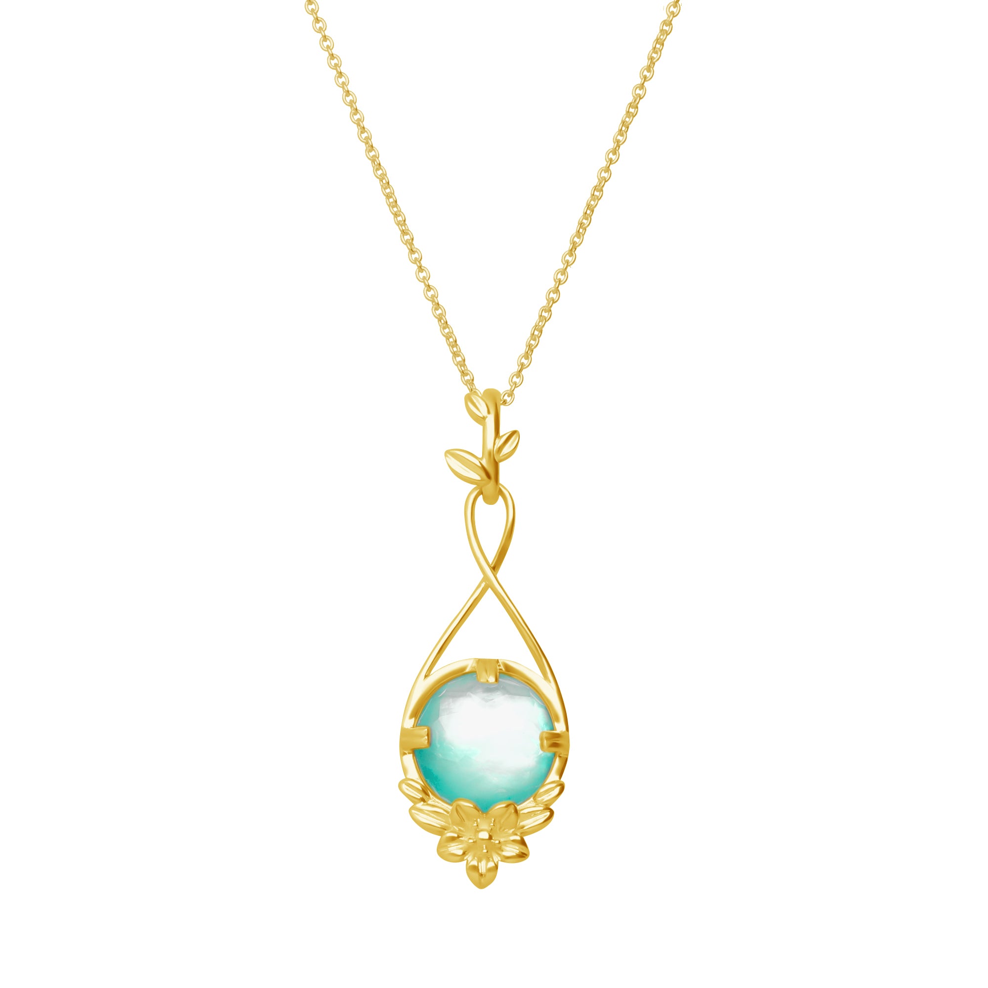 Dije Mujer Plata 925 Mensaje Amor Flor Hojas Madreperla Verde Grande Dorado - Tanya Moss