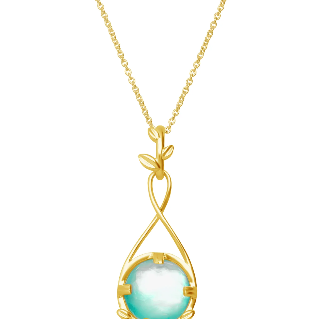 Dije Mujer Plata 925 Mensaje Amor Flor Hojas Madreperla Verde Grande Baño de Oro