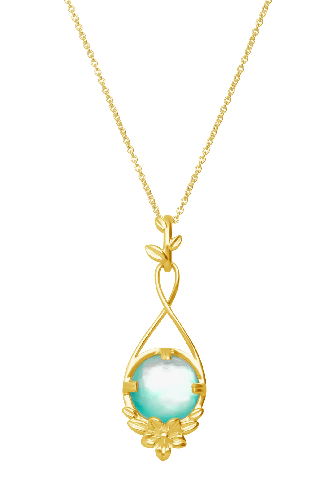 Dije Mujer Plata 925 Mensaje Amor Flor Hojas Madreperla Verde Grande Dorado