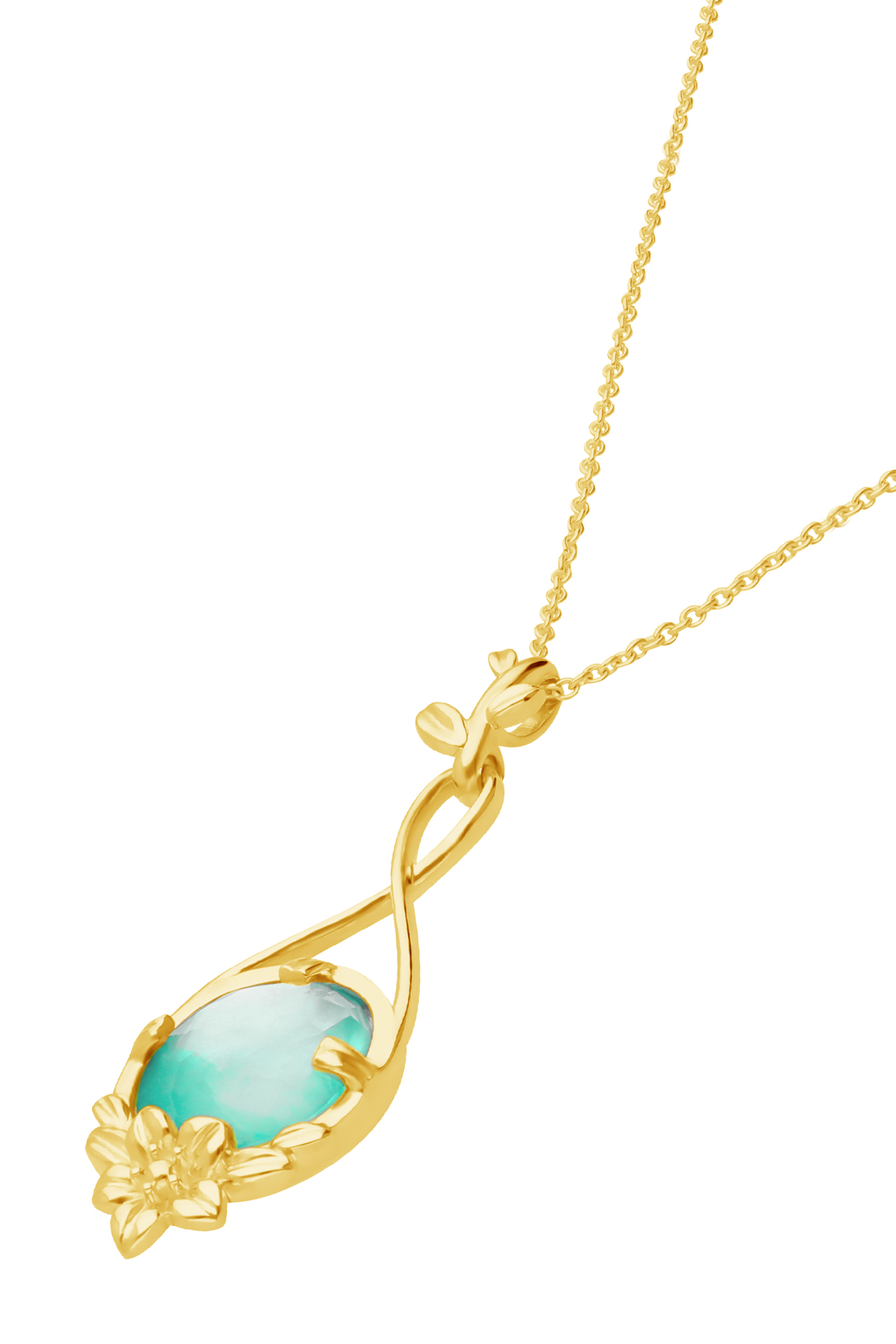 Dije Mujer Plata 925 Mensaje Amor Flor Hojas Madreperla Verde Grande Baño de Oro