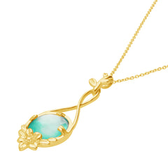 Dije Mensaje Amor Flor Dorado Con Madreperla Verde Grande