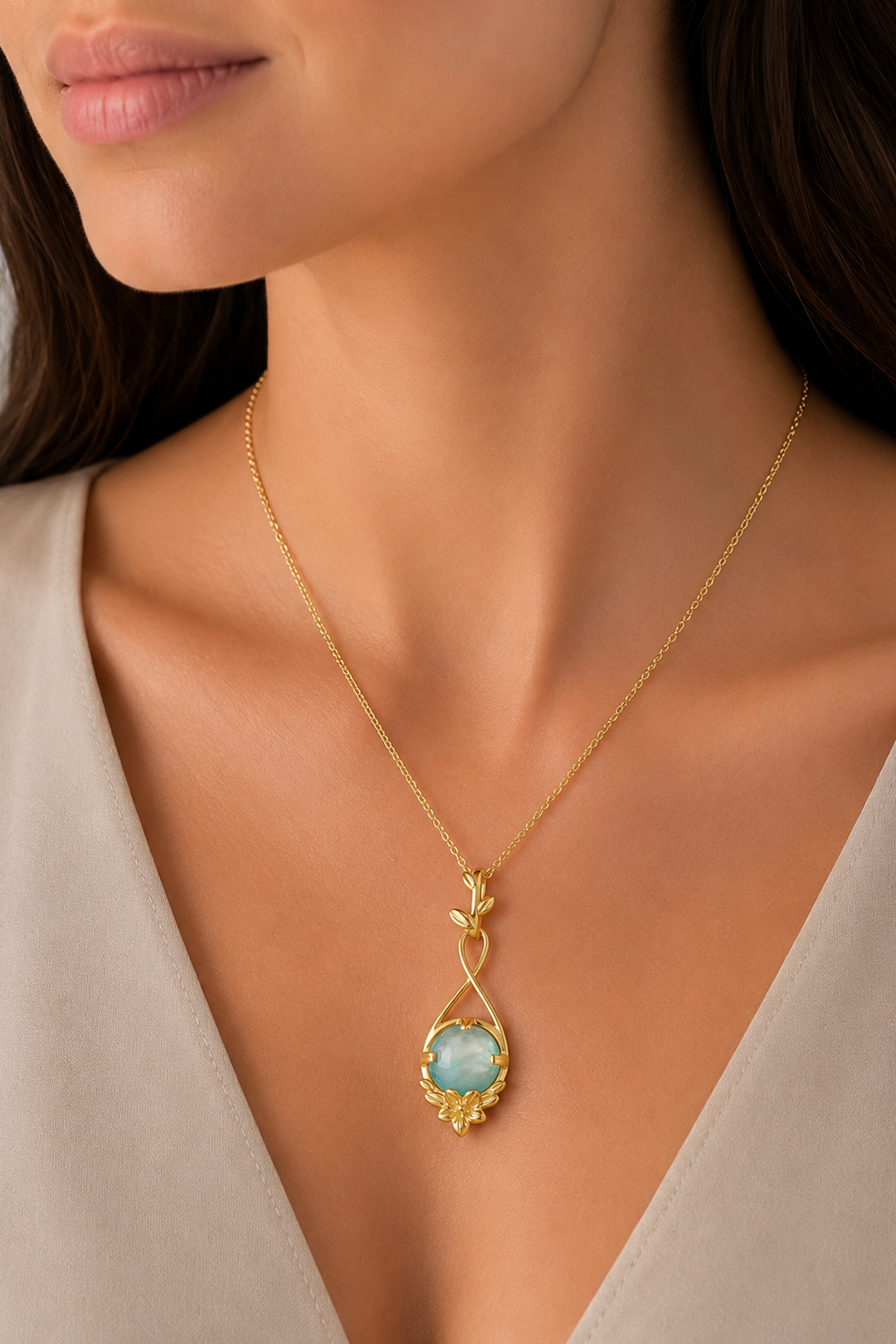 Dije Mujer Plata 925 Mensaje Amor Flor Hojas Madreperla Verde Grande Dorado
