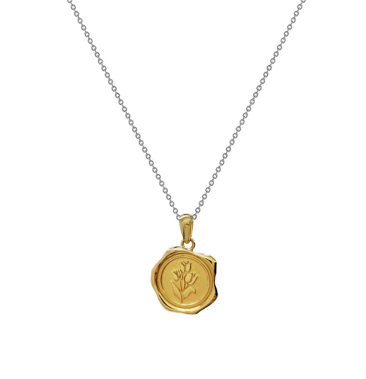Dije Mujer Plata 925 Sellos Tulipan Dorado Cadena Plata