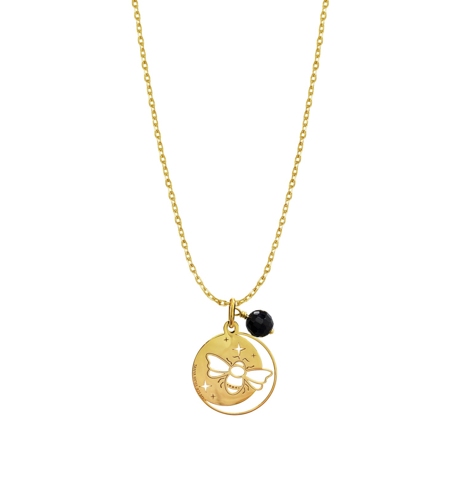 Dije Mujer Plata 925 Magia Luna Prosperidad Agata Negra Dorado - Tanya Moss