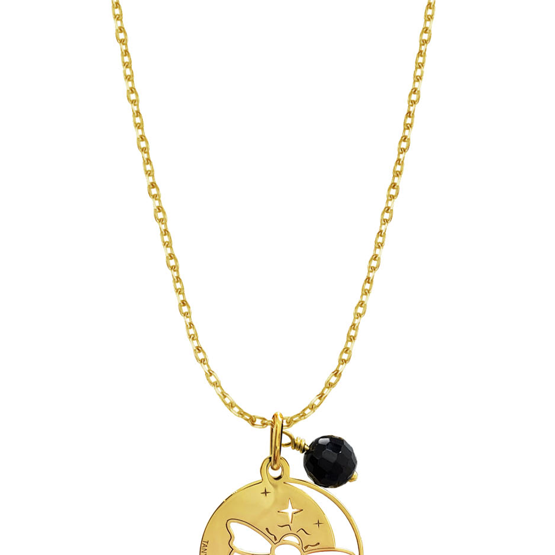 Dije Mujer Plata 925 Magia Luna Prosperidad Agata Negra Baño de Oro