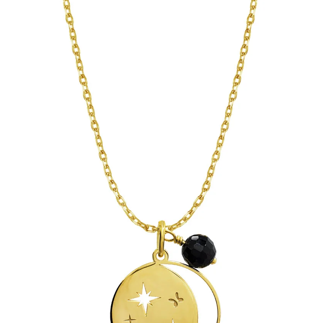 Dije Mujer Plata 925 Magia Luna Cosmos Agata Negra Baño de Oro