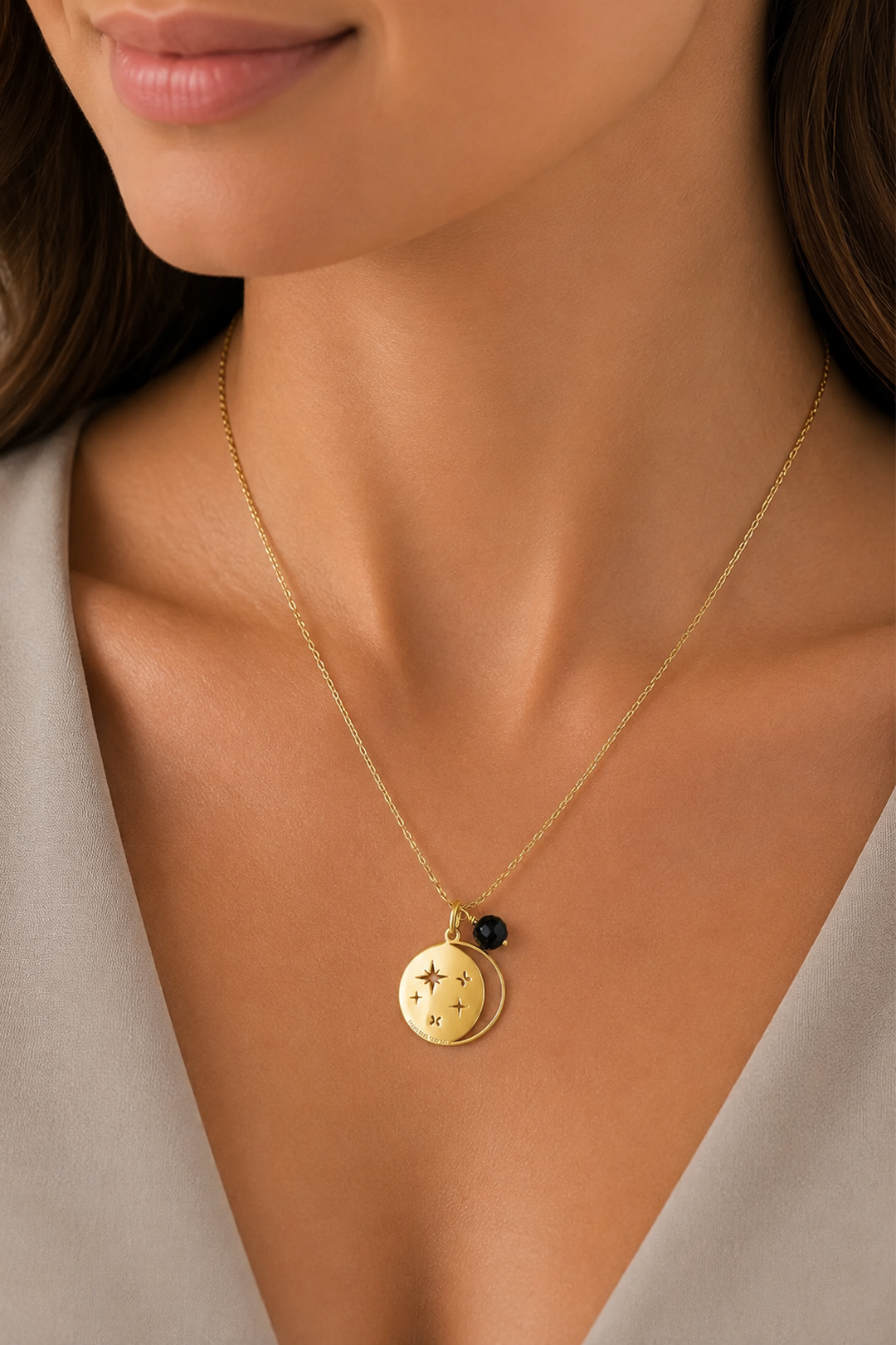 Dije Mujer Plata 925 Magia Luna Cosmos Agata Negra Dorado
