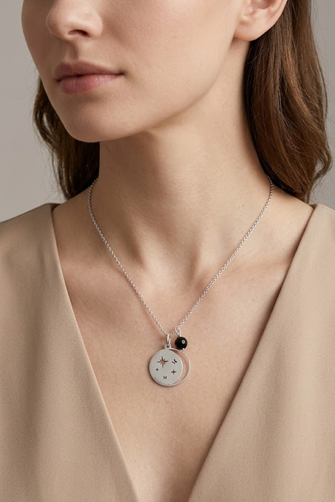 Dije Mujer Plata 925 Magia Luna Cosmos Agata Negra