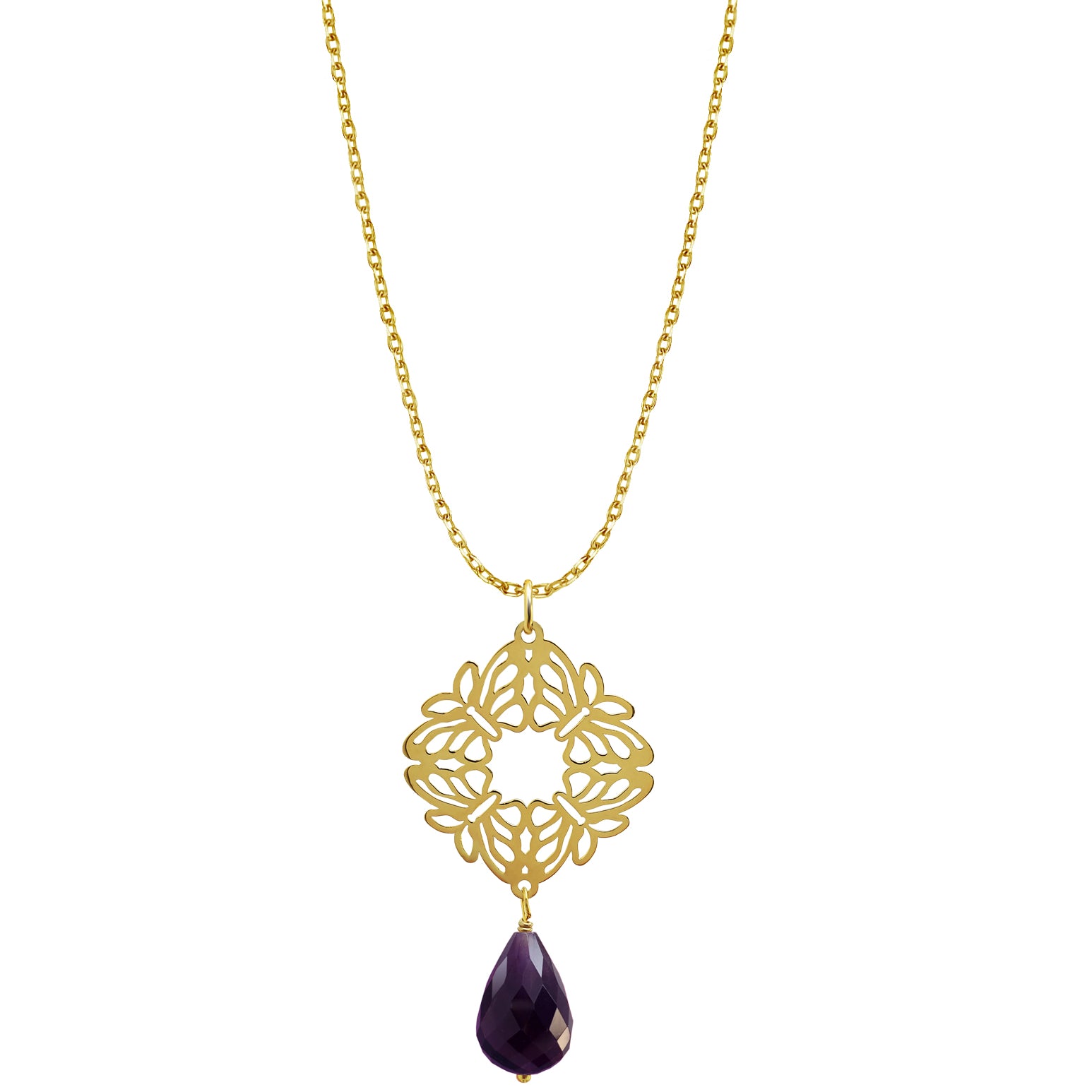 Dije Mujer Plata 925 Encanto 4 Mariposas Amatista Dorado - Tanya Moss