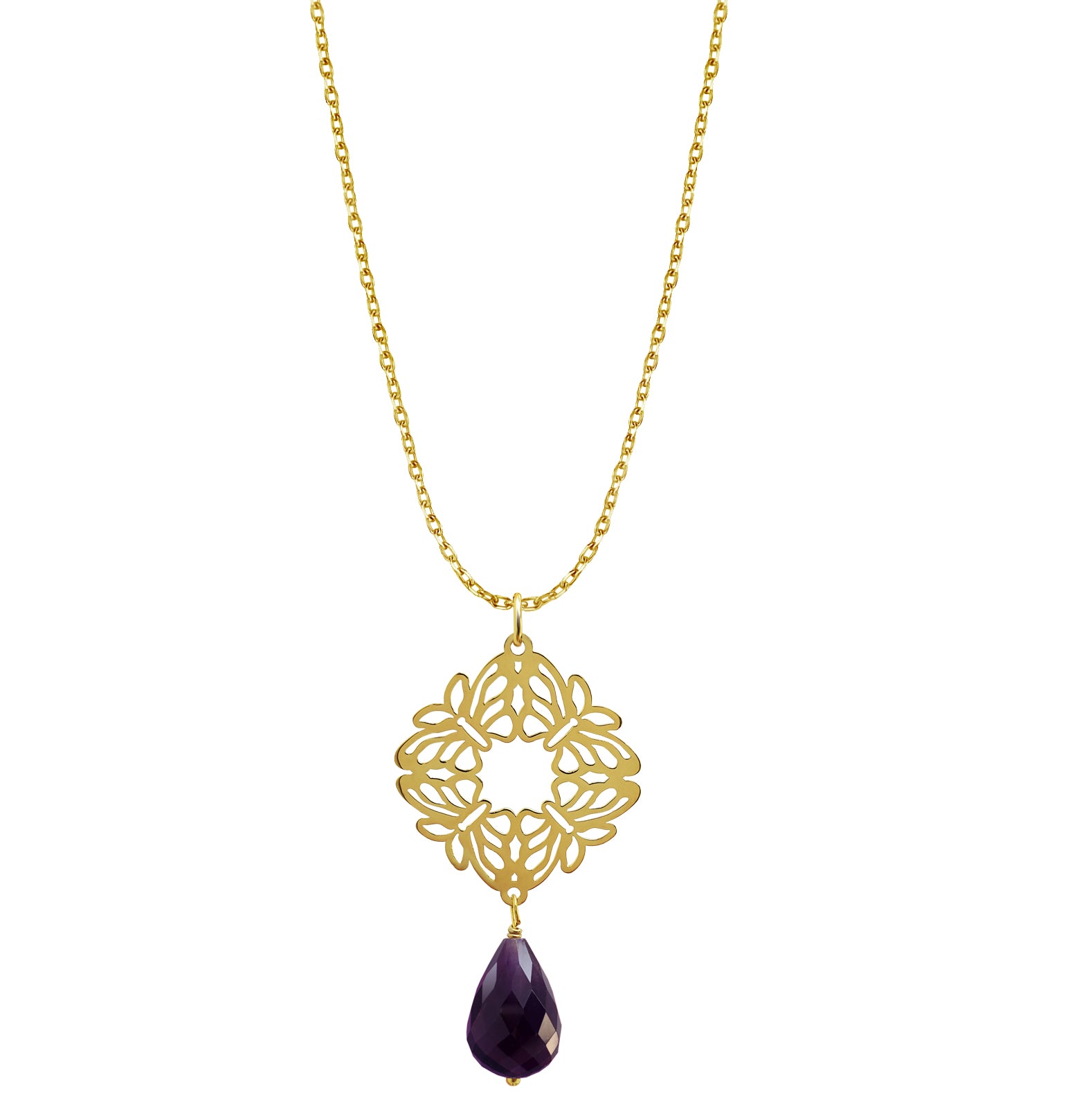 Dije Mujer Plata 925 Encanto 4 Mariposas Amatista Dorado - Tanya Moss