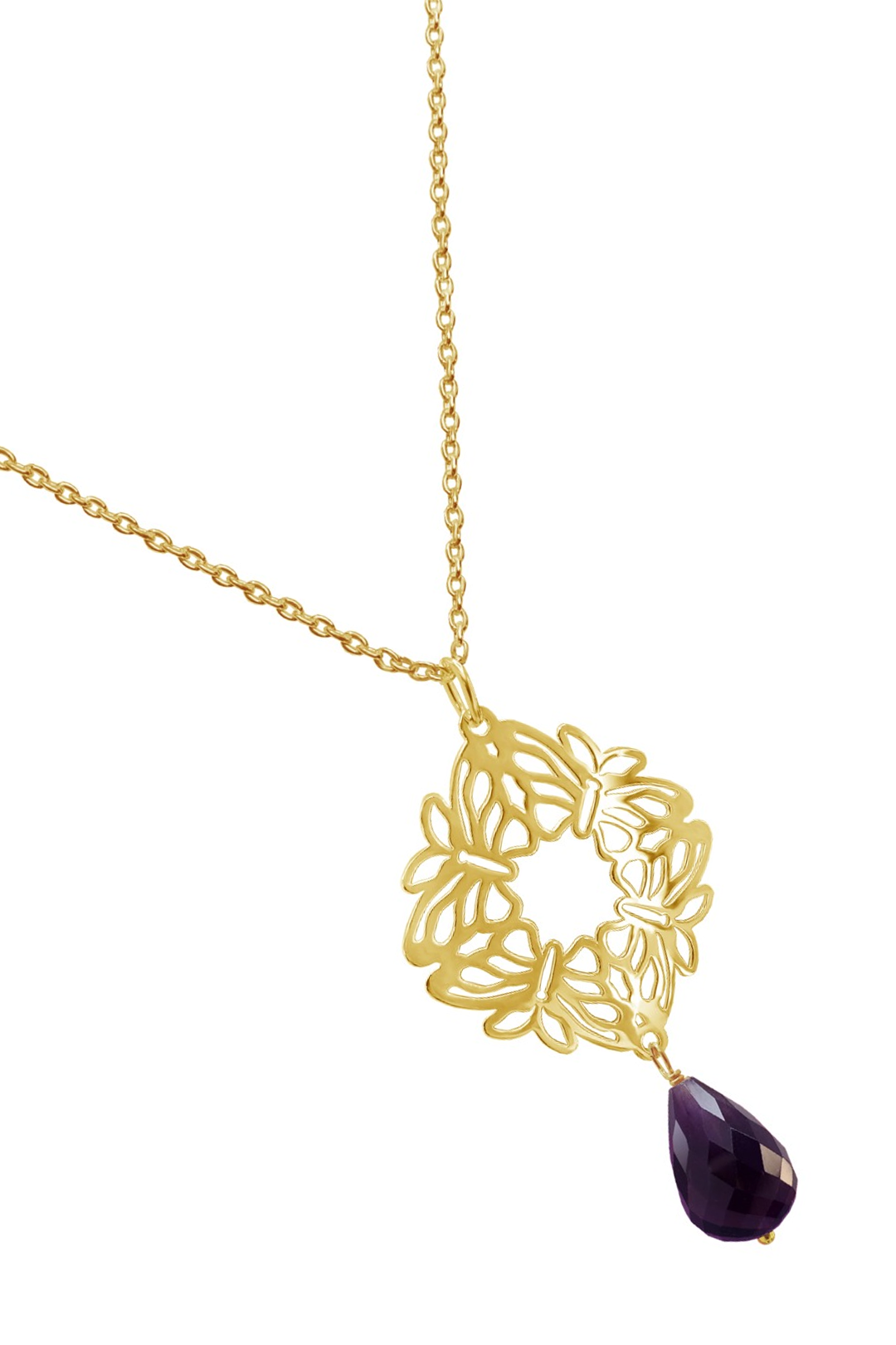 Dije Mujer Plata 925 Encanto 4 Mariposas Amatista Baño de Oro