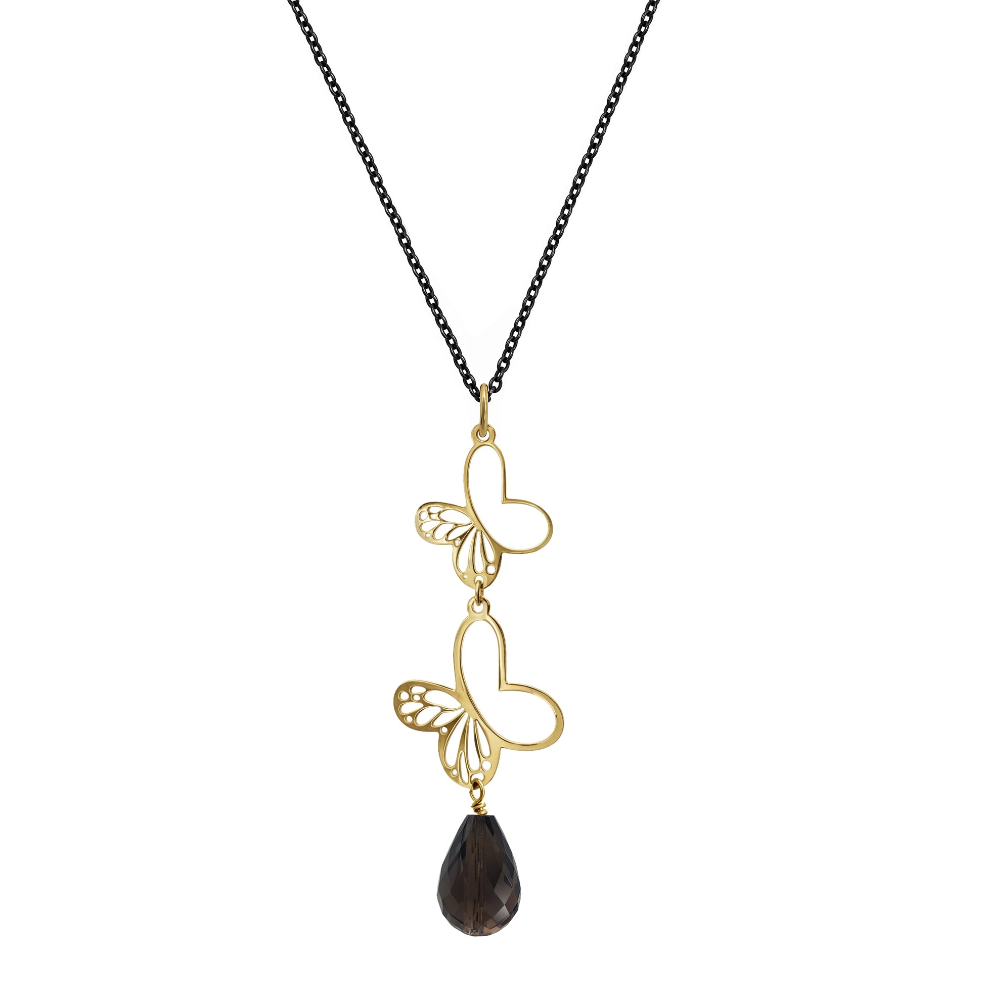 Dije Mujer Plata 925 Monarca Mariposa Cuarzo Ahumado Dorado - Tanya Moss