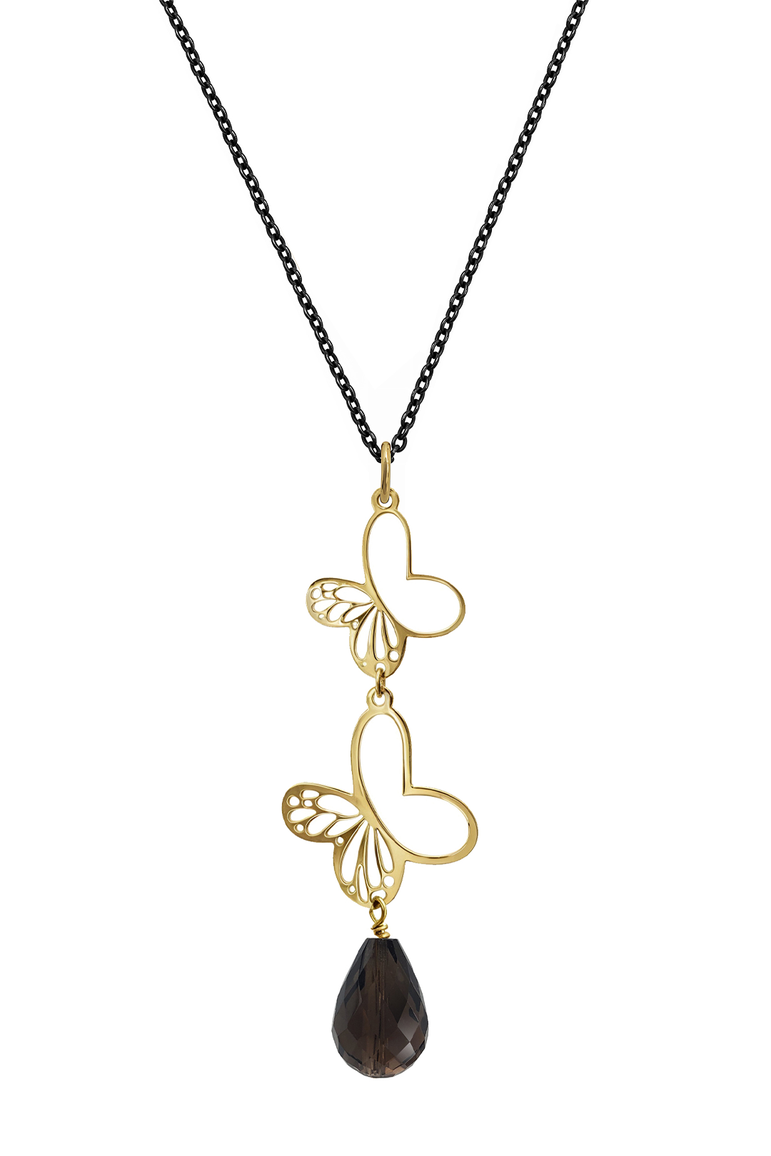 Dije Mujer Plata 925 Monarca Mariposa Cuarzo Ahumado Dorado