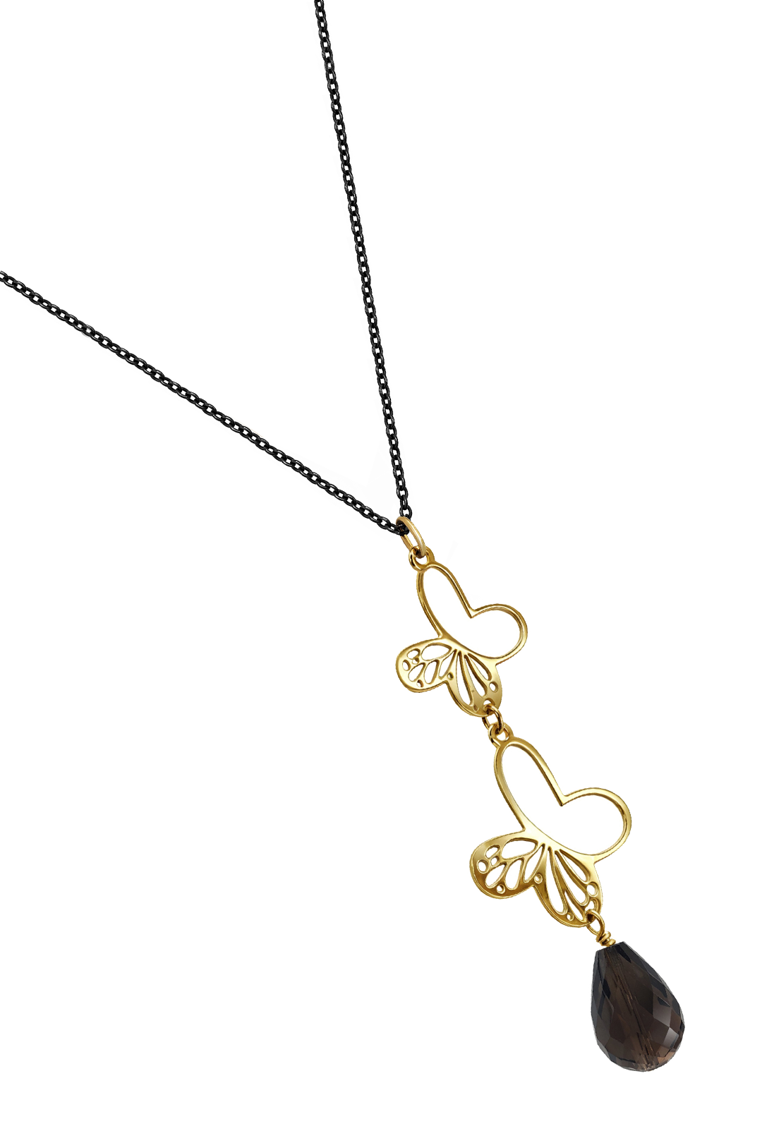Dije Mujer Plata 925 Monarca Mariposa Cuarzo Ahumado Baño de Oro