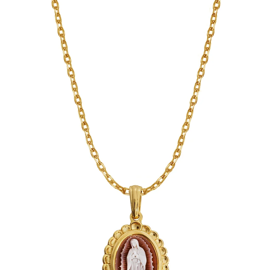 Dije Mujer Plata 925 Camafeo Virgen Guadalupe Rojo Baño de Oro Chico