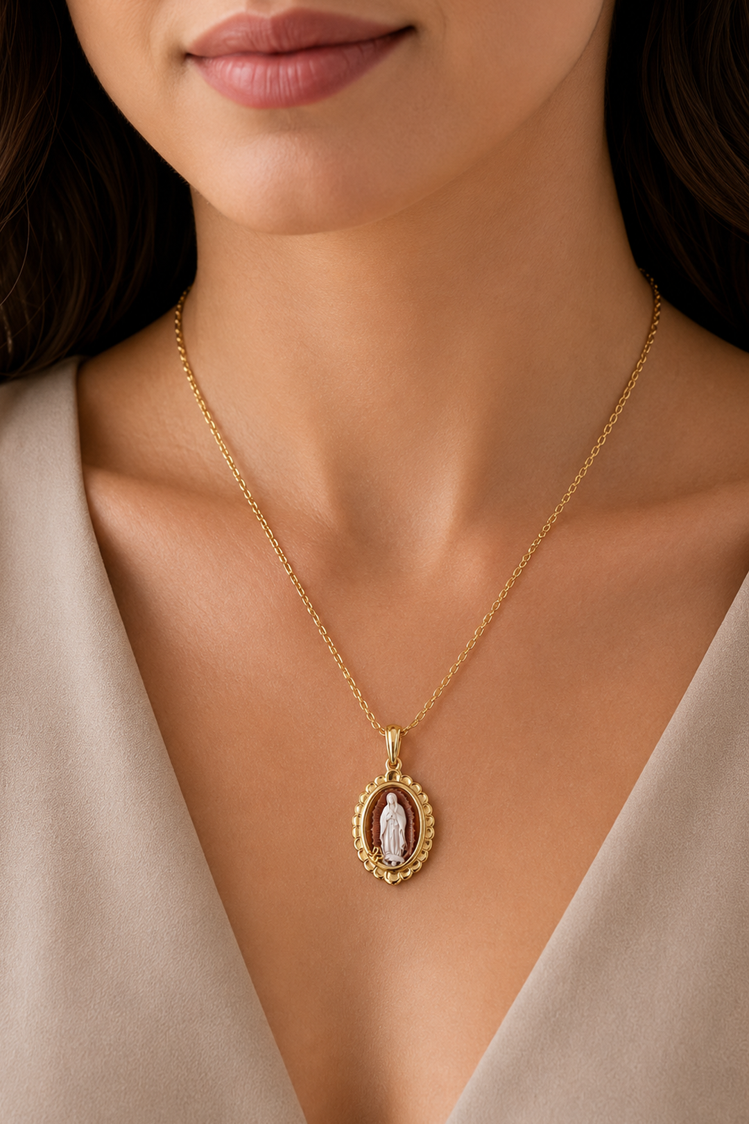 Dije Mujer Plata 925 Camafeo Virgen Guadalupe Rojo Dorado Chico