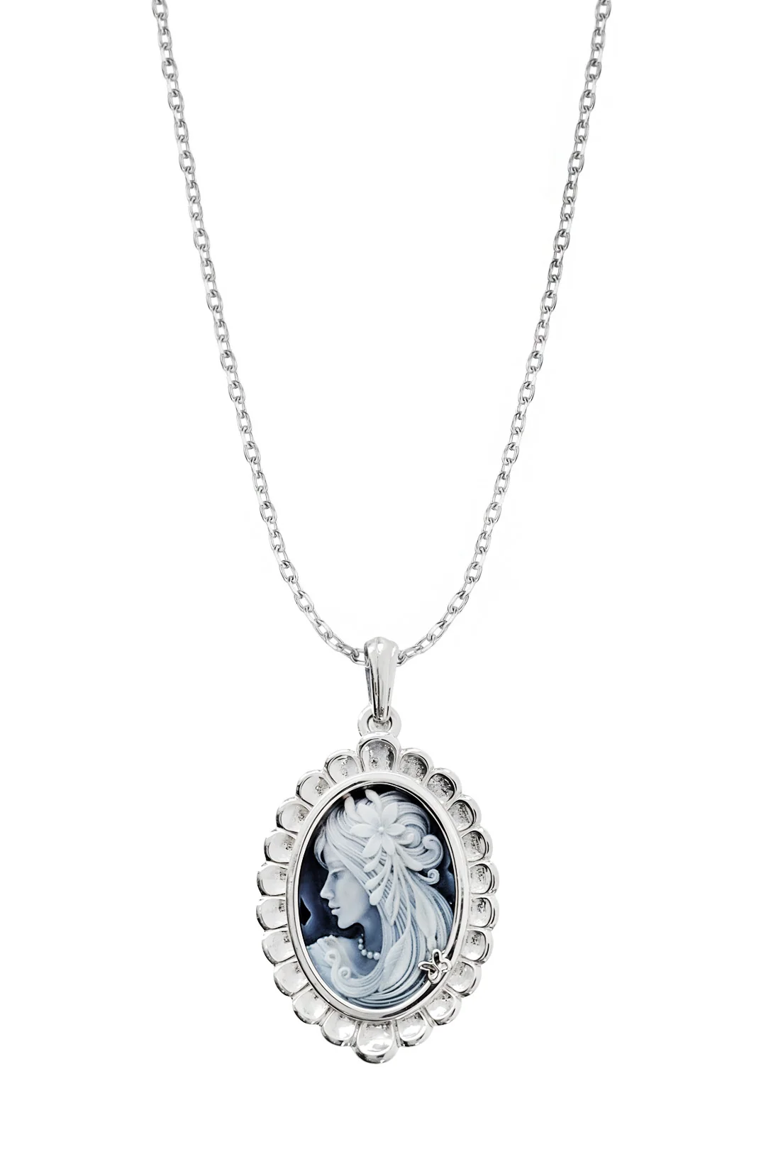Dije Plata 925 Camafeo Mujer Azul Grande