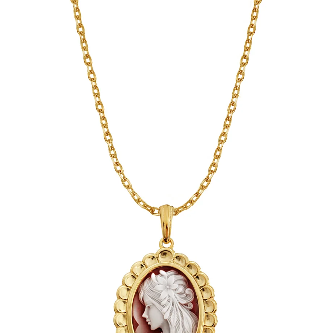 Dije Plata 925 Camafeo Mujer Rojo Baño de Oro Grande