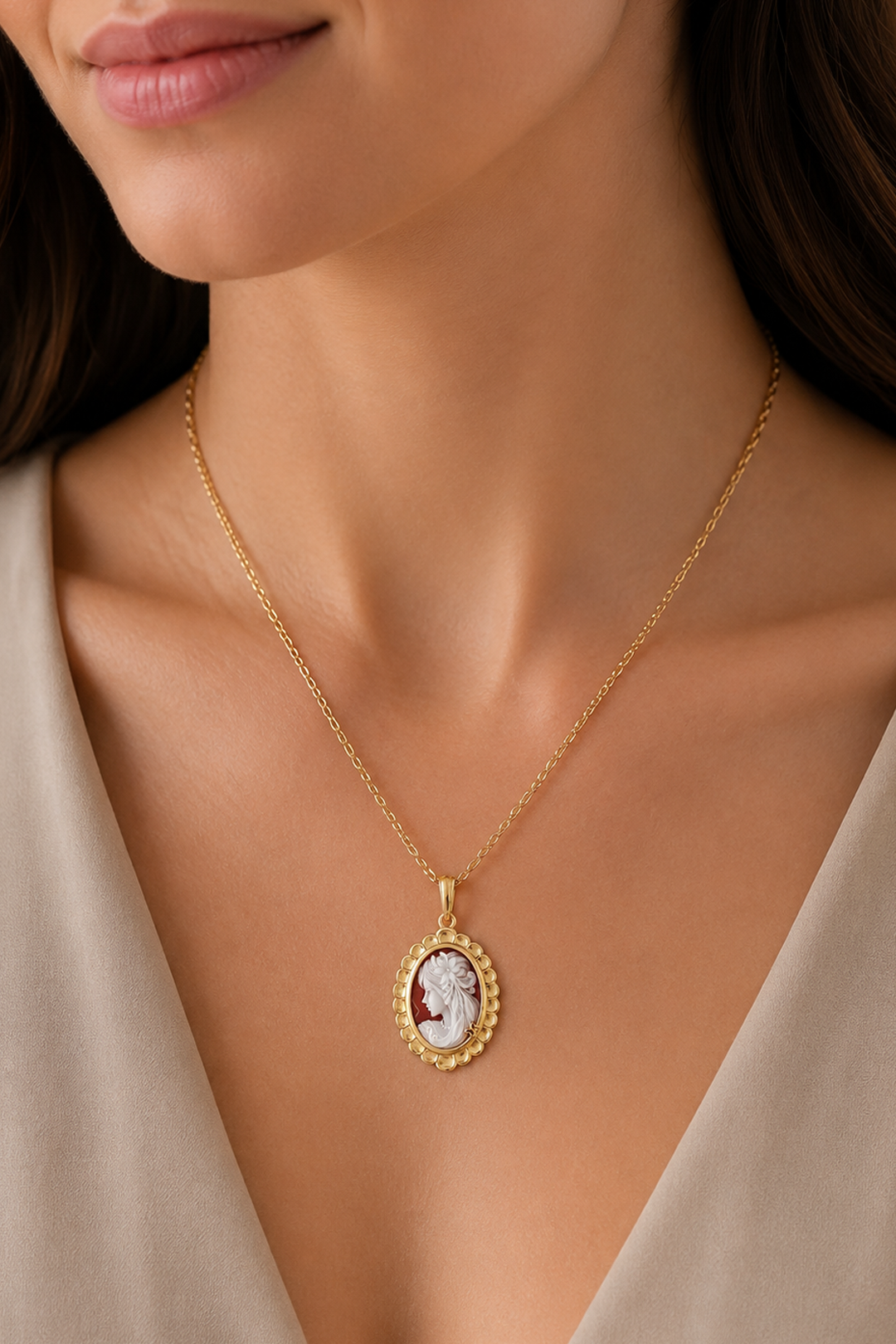 Dije Plata 925 Camafeo Mujer Rojo Dorado Grande